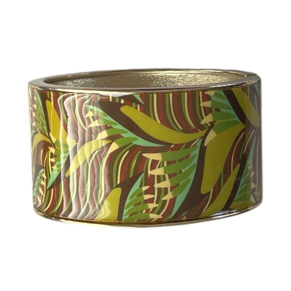 Macy's Wide 1.5" Hinged Bangle Bracelet Tropical Forest Pattern NEW - Picture 1 of 5